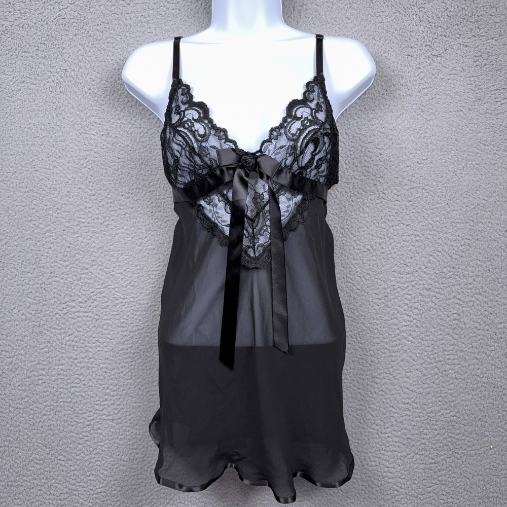 Cinema Etoile Lingerie Top Womens M Black Babydoll Sheer Sexy Whimsigoth Y2K‎